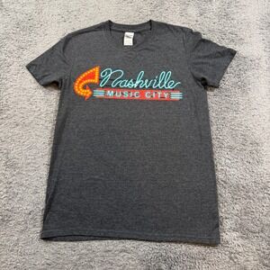 Gildan Unisex Nashville Music City Graphic T Shirt Small Gray Heather Neon Print